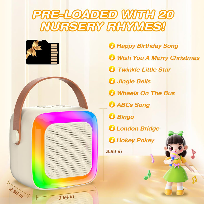 Mini Karaoke Machine for Kids Adults,Portable Bluetooth Karaoke Speaker with 2 Wireless Microphone and LED Lights,Toys for Party,Home KTV,Birthday for Girls 4, 5, 6, 7, 8,12+ Toddler Teens(Beige) Beige