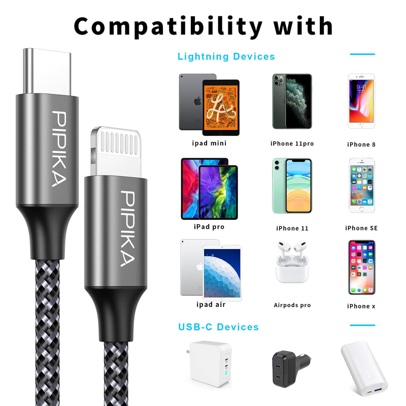 [AUSTRALIA] - Pipika USB C to Lightning Power Delivery Charging Cable [0.5 m], MFi Certified, Compatible with iPhone 13 Pro Max/13/12 Mini/1211/11 Pro/XR/XS/X/SE2/8/8 Plus 0.5 m 