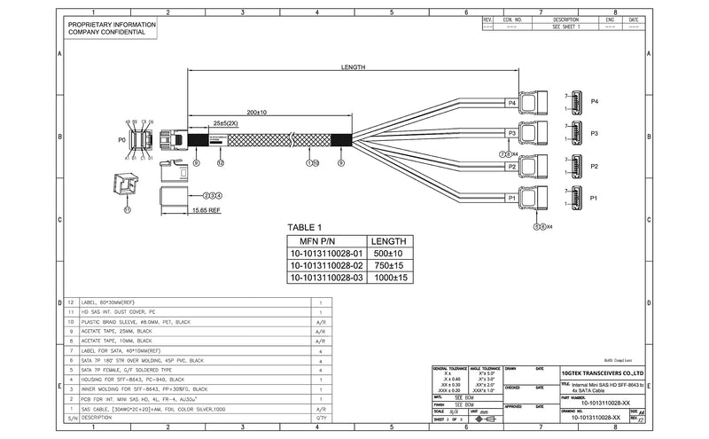 10Gtek MiniSAS HD SFF-8643 Breakout to 4xSATA Cable, Compatible with Raid Controller Hard Drive, 0.75~0.8m(2.46~2.62ft) 8643-4xSATA