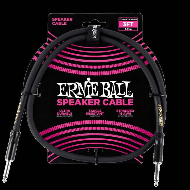 Ernie Ball Speaker Cable, Straight/Straight, 3ft, Black (P06071) 3 feet