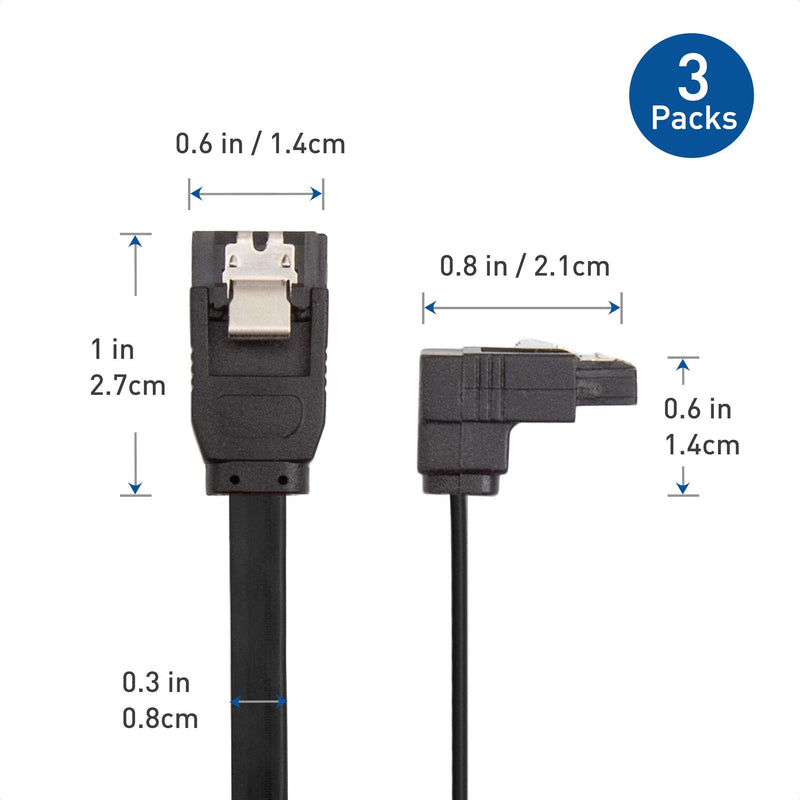Cable Matters 3-Pack 90 Degree Right Angle SATA III 6.0 Gbps SATA Cable (SATA 3 Cable) Black - 18 Inches