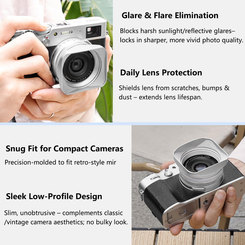 [AUSTRALIA] - X100VI X100V Metal Lens Hood Shade with Cap and 49mm Adapter Ring Kit for Fuji X100VI Fujifilm X100V X100F X100 X100S X100T X70 Camera (Silvery) silvery 