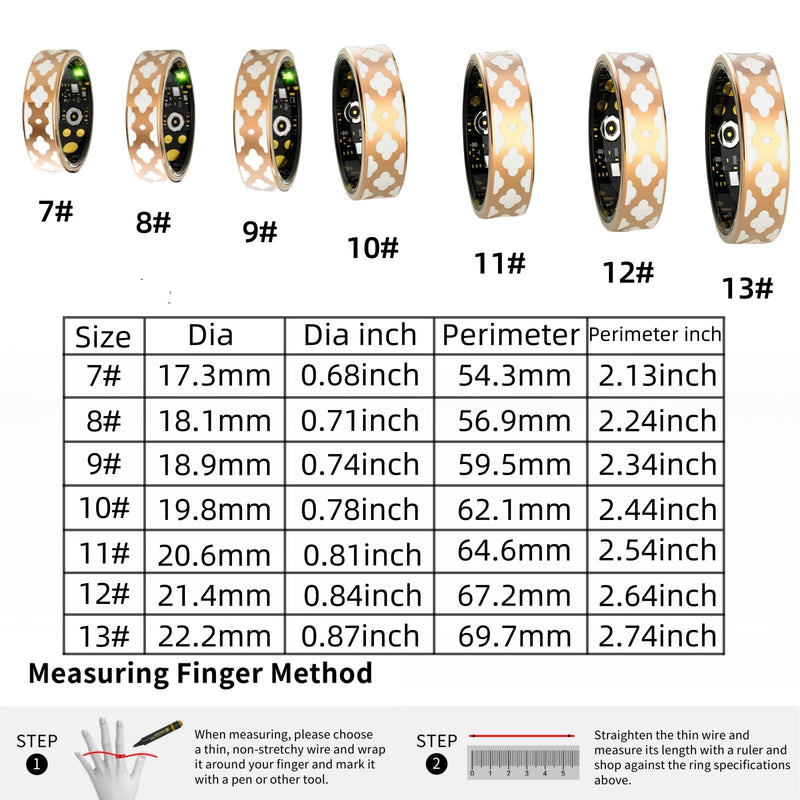 Smart Ring for Women Man, Enamel Flower Pattern Health Tracker Ring, Sleep&Exercise Monitor, IP68 Waterproof Activity Trackers, Fitness Ring with Charging Case and Ring Protector (12#)