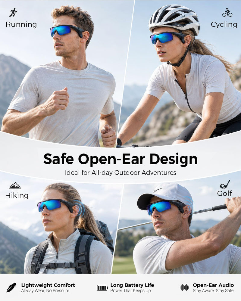 Bluetooth Audio Sunglasses: Polarized UV400 with Speakers | Polarized UV400 lenses with open-ear speakers and Bluetooth audio for driving, workouts and outdoor activities Blue