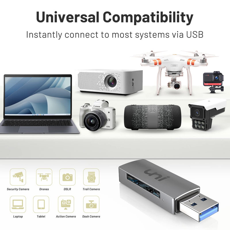 uni SD Card Reader, USB 3.0 SD Card Adapter High-Speed Micro SD Memory Card Reader Support SD/Micro SD/TF/SDHC/SDXC/MMC/UHS-I Card Compatible with Mac, Win, Linux, PC, Laptop, Chromebook, Camera Grey