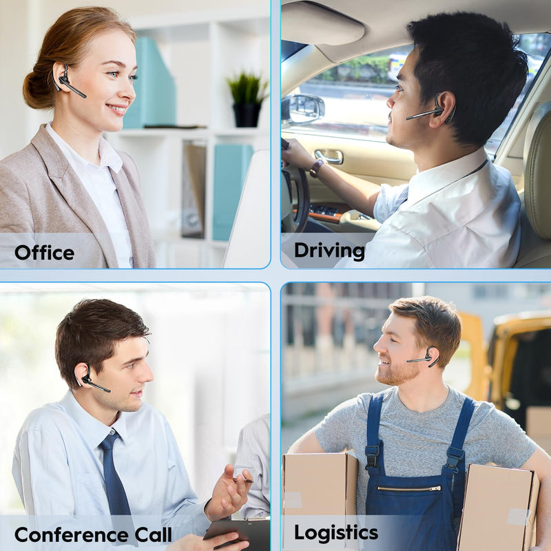New Bee Bluetooth Headset, Wireless Bluetooth Earpiece for Cellphone with 500mah Charging Case 80h Playtime V5.2 Dual Mic Noise Cancelling Hands-Free Earphones for Office Driver 2 PACK