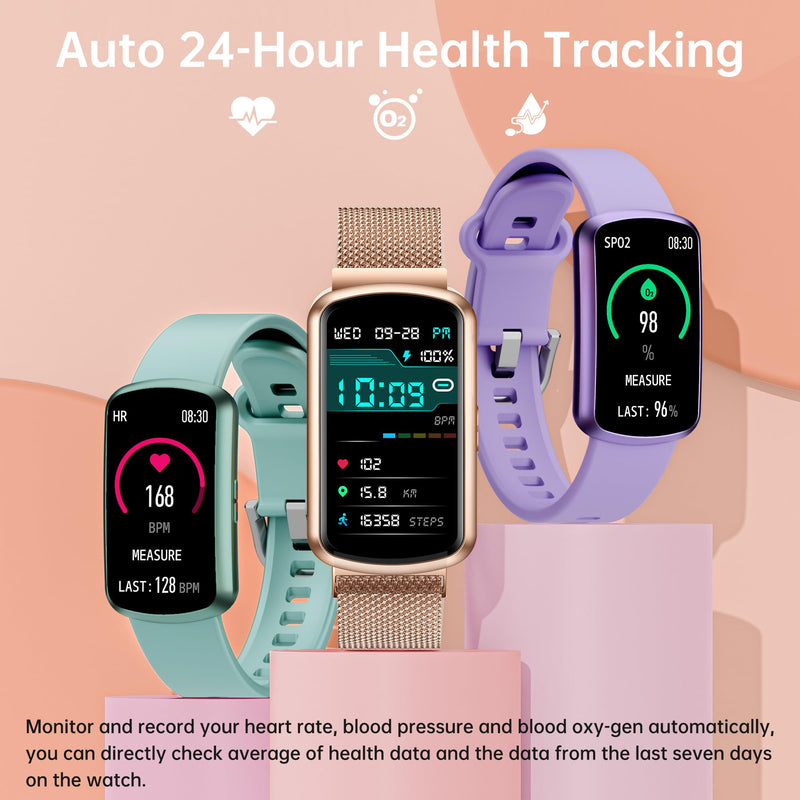 Health Fitness Tracker with 24/7 Heart Rate, Smart Watch with Blood Pressure and Blood Oxy-gen Monitor, Bulit-in 120+ Sport Mode, Sleep Tracking Waterproof Activity Tracker for Women Men Pink Gold