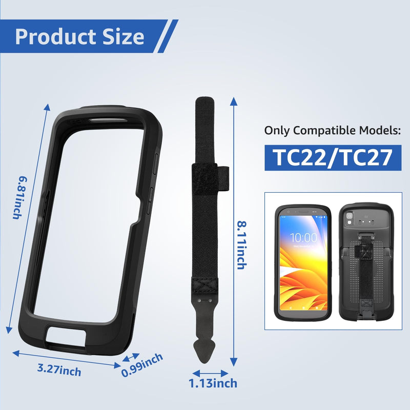 Rugged Case for TC22,Protective Bumper Case Cover Rugged Boot for Zebra TC22 TC27 Mobile Computer Scanner,SG-TC2L-BOOT-01 with Hand Strap and Tempered Glass,Black