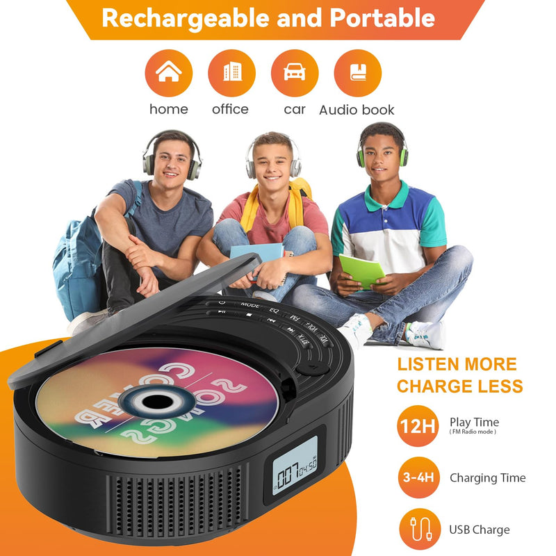 [AUSTRALIA] - CD Player Portable,MONODEAL Boombox CD Player with Bluetooth Transmitter,FM Radio & Bluetooth Speaker 2 in 1 Combo,Portable CD Player for Car/Home with Remote Control,Headphone Jack,Support AUX/USB Classic Black 