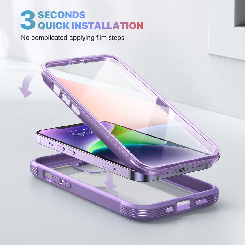 Diaclara Designed for iPhone 14 Case, Full Body Rugged Case with Built-in Touch Sensitive Anti-Scratch Screen Protector, with Camera Lens Protector for iPhone 14 6.1" (Peri Purple) iPhone 14 6.1'' Peri Purple