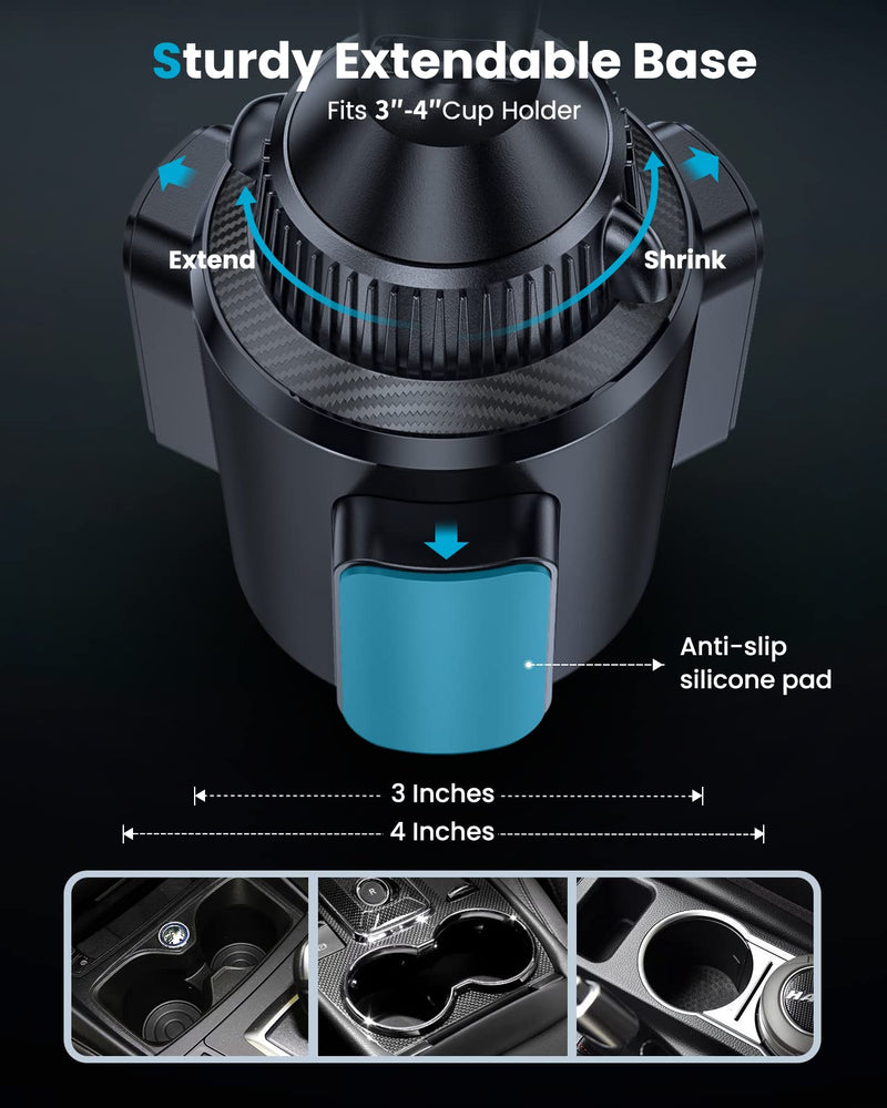 APPS2Car 15W Wireless Car Charger Cup Holder, Dual Coil, Auto Clamping | Tri-Pivots Height Adjustable Fast Charge Phone Wireless Charging Mount for Cars SUVs Trucks, for iPhone 12-17, Samsung, etc.