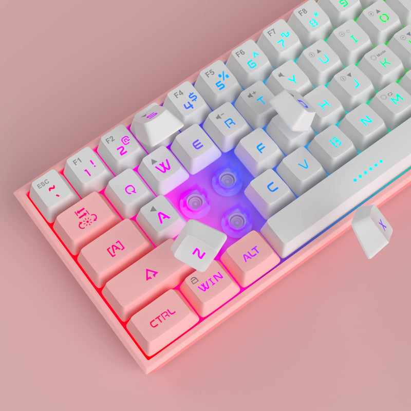 MageGee TS91 Mini 60% Gaming/Office Keyboard,Waterproof Keycap Type Wired RGB Backlit Compact Computer Keyboard for Windows/Mac/Laptop (White Pink) White Pink