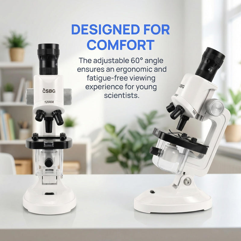 [AUSTRALIA] - Kids Microscope Kit with LED Light - 100X/400X/1200X Magnification for STEM Learning, 12 Prepared Slides, Easy-to-Use Science Learning Kit (Ages 5-12) - White 