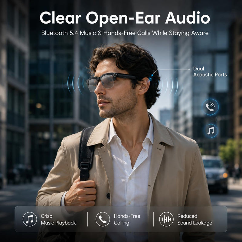 AI Smart Glasses with camera, Continuous AI Chat, 8MP Camera Glasses, 1080P Recording Glasses for Men Women,Hands-Free Music & Calls,Real-Time Translation,Ideal for Business Meetings,Travel,&Daily Use Photochromism