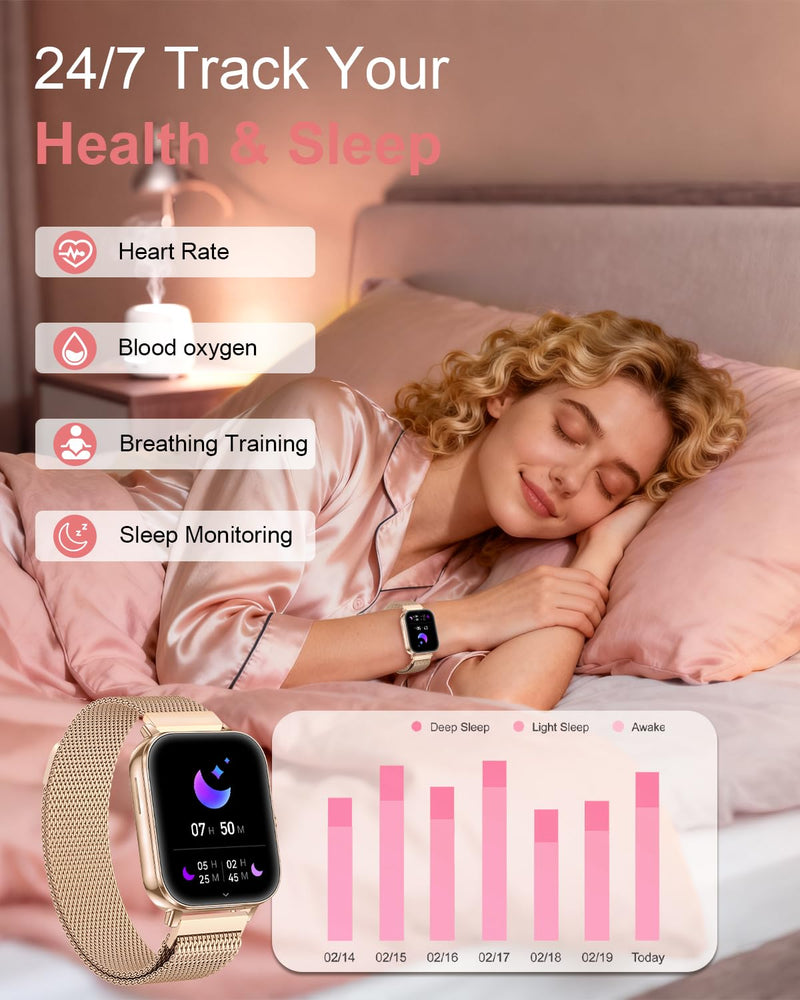 Smart Watch for Women (Answer/Make Call),1.85" Touchscreen Smartwatch with 120+ Sports Modes Sleep & Heart Rate Monitor Pedometer, Activity Fitness Watch for Android iPhone, 30 Days+ Battery Life Rose Gold