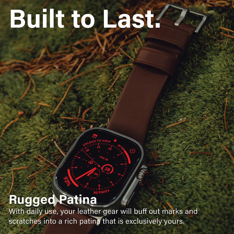 KORDIZ Modern Leather Band - Geniune Full-Grain Leather band compatible with Apple Watch band ULTRA 3 & ULTRA 2/1 [49mm] - Stylish and Durable Minimalist for Your Wrist - Rugged Patina Ultra Black (49mm) | Dark Brown