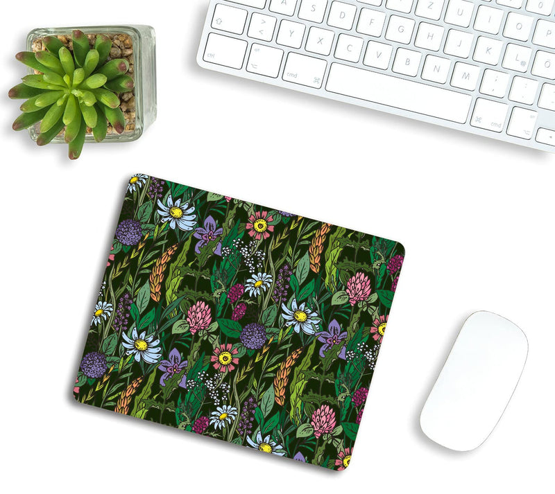 Wild Flowers Mouse Pad Green Mousepad Botanical Office Decor for Women Desk Accessories Floral Summer Mousepad Gift for Coworker Boss 9.5"x7.9"x0.12" Inch Wild Flowers