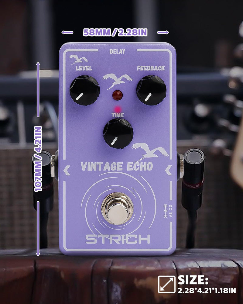 STRICH Delay Guitar Pedal, Analog Delay Guitar Effect Pedal Vintage, True Bypass for Electric Guitar, VINTAGE ECHO, Light Purple Light Purple Delay