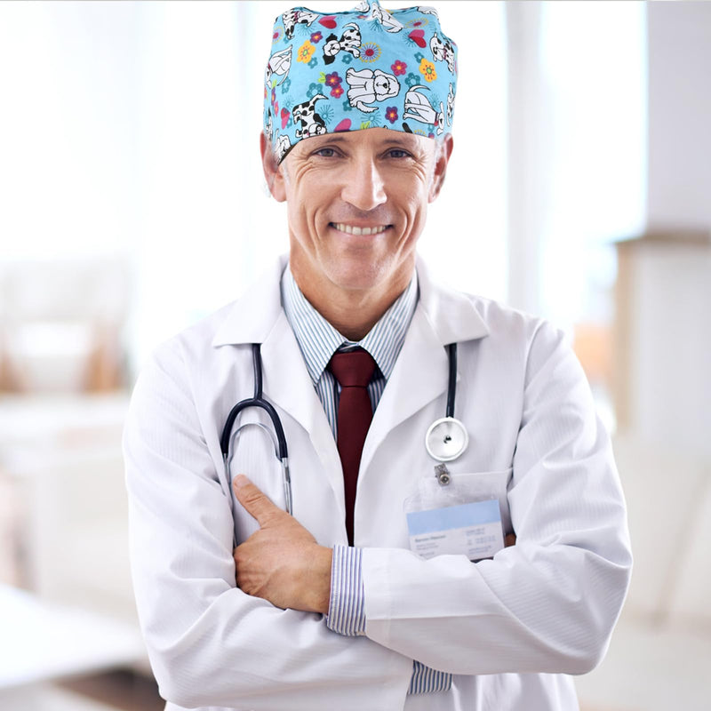 [AUSTRALIA] - Ziyonix Pack of 4 Surgical Caps with Buttons, Cotton Nurse with Sweatband, Bandana Work Caps, Adjustable Surgical Hat for Women and Men 