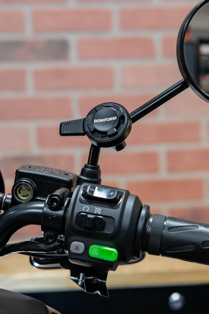Rokform - Small Bar Mount, Scooter Mirror Mount, for 10mm - 16mm Handlebars, Designed Twist Lock iPhone, Galaxy, Pixel Cases or Universal Adapter (Black) Black