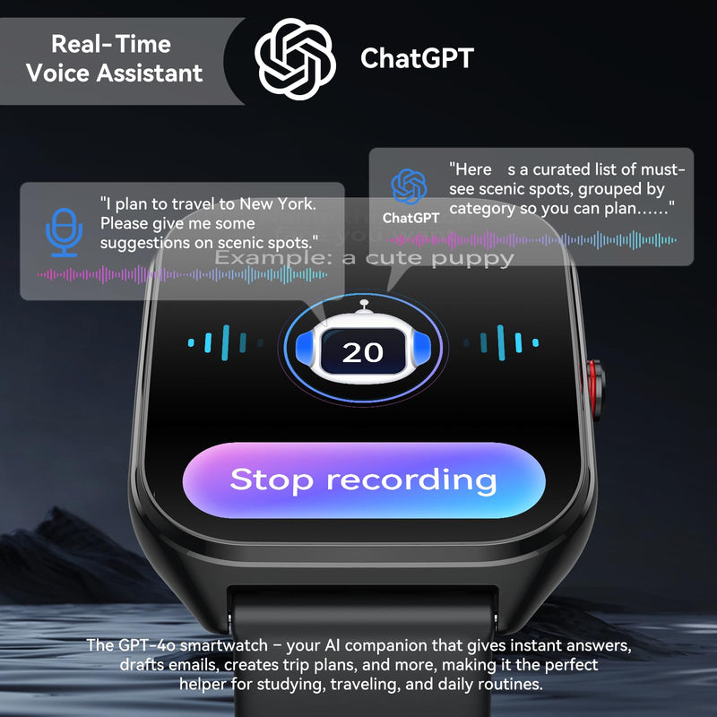 2026 AI Smart Watch for Men Women with ChatGPT, 1000mAh Fitness Tracker | 60-Day Standby Time, 1.96" HD SmartWatch with 200+ Sport Modes/Heart Rate/Sleep Monitor, IP68 Waterproof Pedometer Drill black