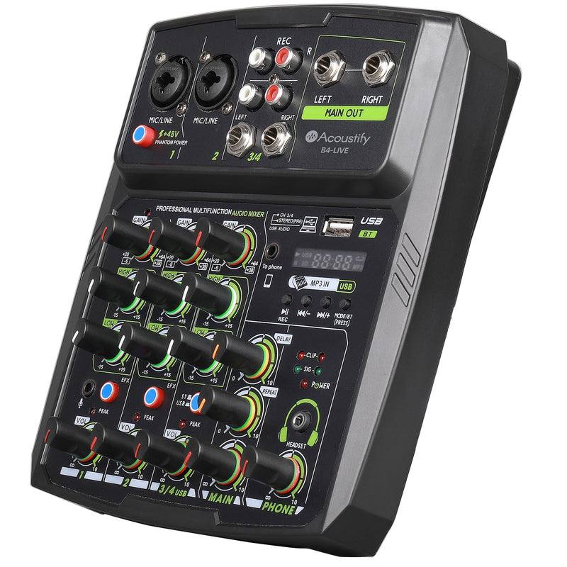 B4-Live 4-Channel DJ Mixer with Bluetooth, USB Playback, Recording, 48V Phantom Power, and Effects – Professional DJ Audio Mixer for Live Sound, Podcasting, and Studio Recording