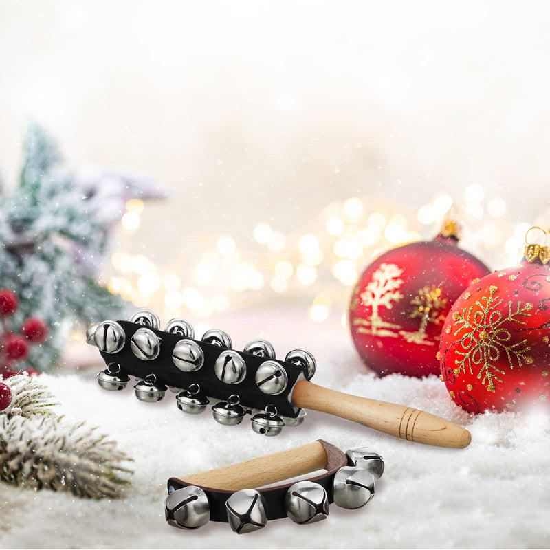 [AUSTRALIA] - 6 Pieces Christmas Hand Jingle Bells Wooden Hand Sleigh Bells Jingle Shaker Bells Handhold Bell Rattles Musical Bell Instruments Handheld Bells Holiday Christmas Decor (Black) Black 