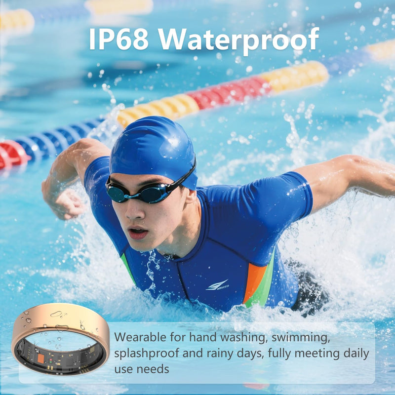 Smart Health Ring for Men and Women, IP68 Waterproof,Compatible with iOS&Android, Fitness Tracker with Heart Rate, Sleep Monitoring&Featuring Stress, Step Counting,No Subscription Rose Gold 8