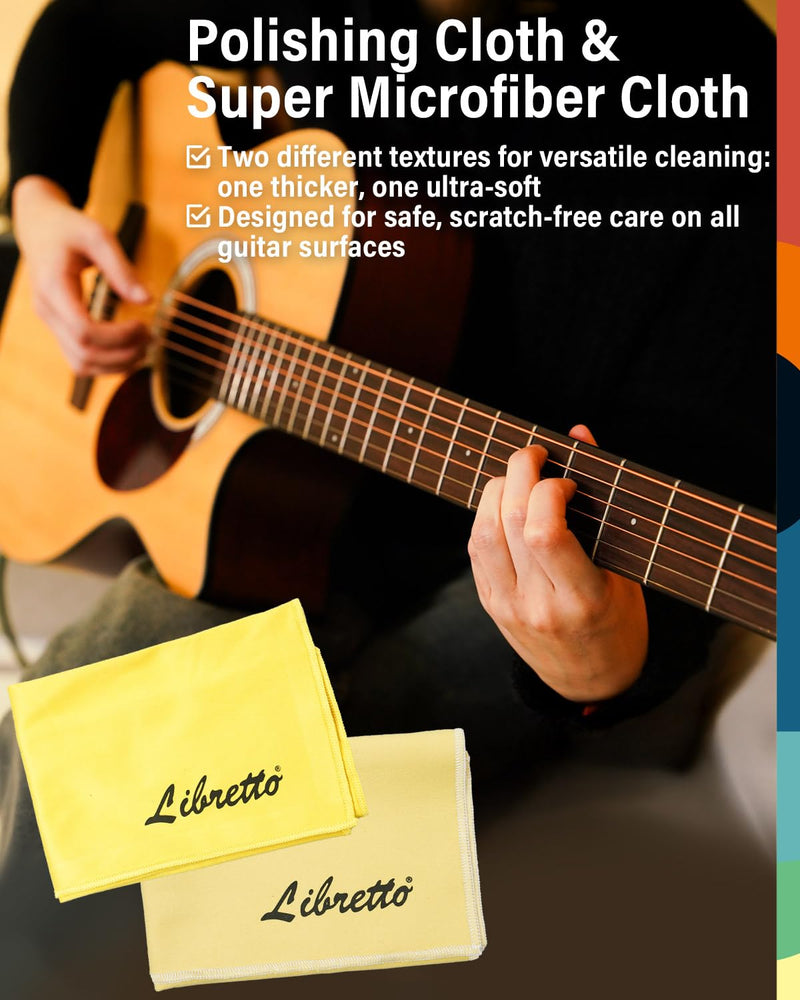 Libretto Guitar Cleaning Kit, 2 Pack Guitar Maintenance Set with Polish, Fretboard Oil and 2 Microfiber Cloths, All in One Care for Acoustic and Electric Guitars 2-Pack