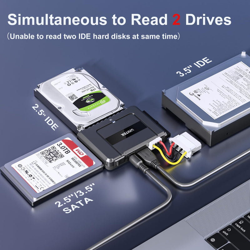 Unitek USB-C SATA/IDE Adapter, Dual-Drive, 6Gbps, for 2.5/3.5" HDD/SSD | Simultaneous 1 SATA + 1 IDE Access; For 2.5/3.5" IDE/SATA, Optical; Plug & Play, Hot-Swap; 12V Adapter Included USB C 6Gbps SATA & 5 Gbps IDE