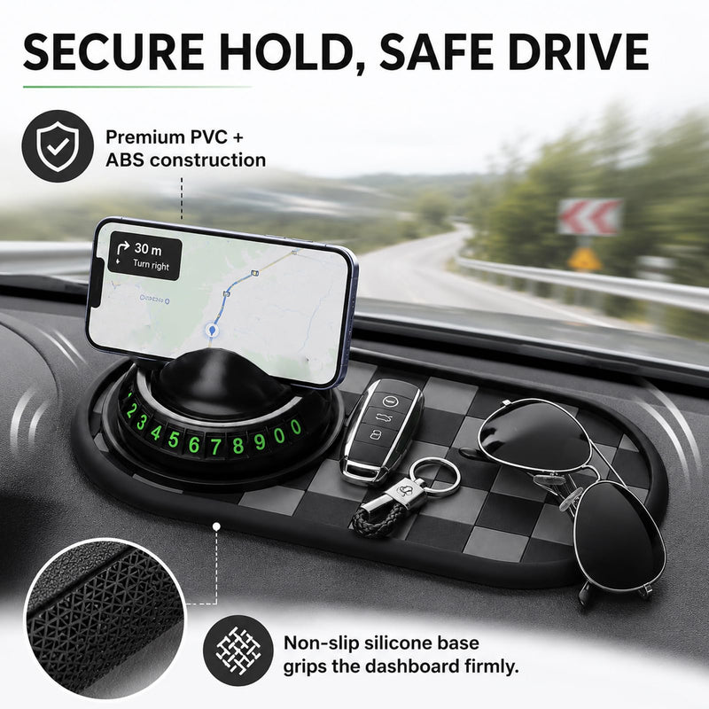 Car Buddy Dashboard,3 in 1 Dashboard Grip Pads for Phones,Anti Slip Mat for Car Dashboard,Multi Functional Support Anti Slip Pad for Phones Sunglasses Keys Gadgets(Gray + Black)