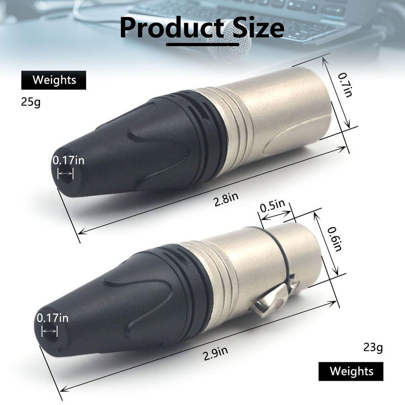 (20 Pack) 3-Pin XLR Cable Connector 10 Male & 10 Female Solder Type Mic Audio Socket Microphone Line Plug Connector, Black Housing Silver Contacts 3-Pin (20 PACK)