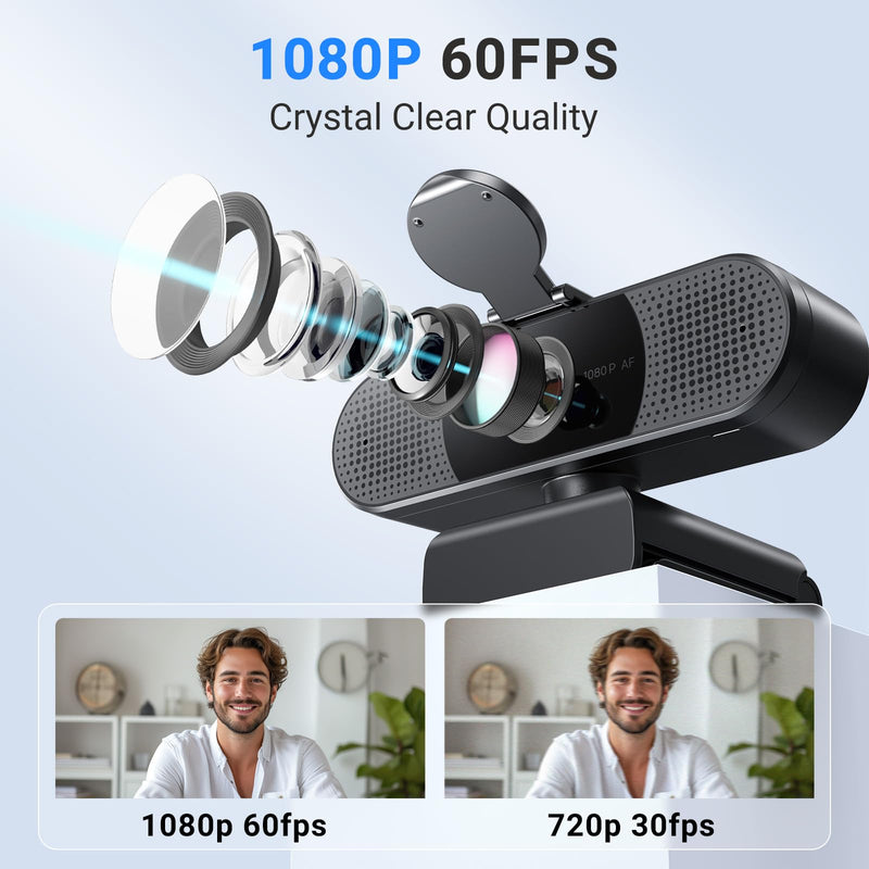 EMEET 2024 Upgraded C960 Webcam, Autofocus, 73° View Angle, Computer Camera w/Privacy Cover and Microphone, 1080P HD Webcam for PC, Plug and Play USB Webcam for Video Calling/Zoom/Skype/Teams/Webex 1080P Black AF