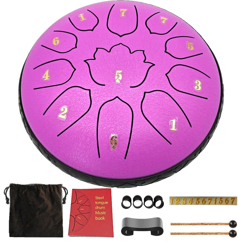 Rain Drum for Outside & Garden – 6.5-Inch Steel Tongue Drum, 11 Notes with Soft Bag, Music Book, and Mallets – Ideal for Meditation, Yoga, Relaxation, Sound Therapy, Musical Education – by VESYMAN 6.5 Inch 11 Notes Lavender Purple