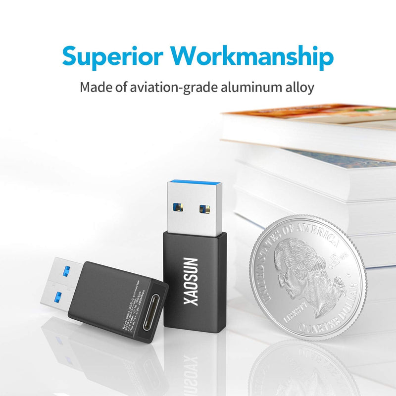 [10Gbps] USB C Female to USB Male Adapter (2-Pack), 3.1 USB A to USB C Adapter, XAOSUN One-Sided SuperSpeed Data Sync & 100W Fast Charging For iphone 15 Plus Pro Max, Laptop, Charger, Quest Link, etc. Black