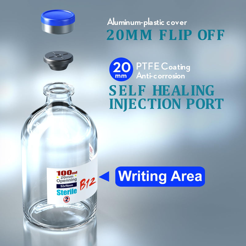 Ks-Tek Sterile Empty Vials with Self Healing Injection Port,with Flip Off Aluminum Cap,Sterile Package (100ml,4) 100ml 4