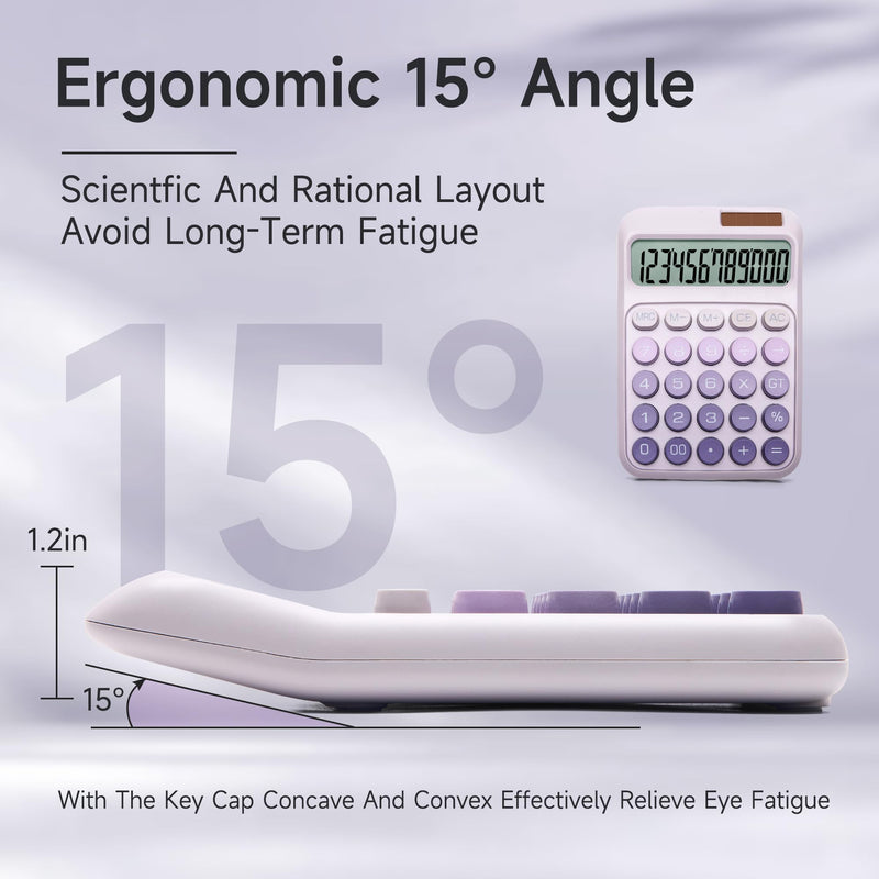 Desk Calculator,12 Digits, Large LCD Display,Big Buttons,Solar and Battery Dual Power Desktop Calculators,Cute and Aesthetic,Suitable for Office and Study (Ombre Purple, M) Ombre Purple