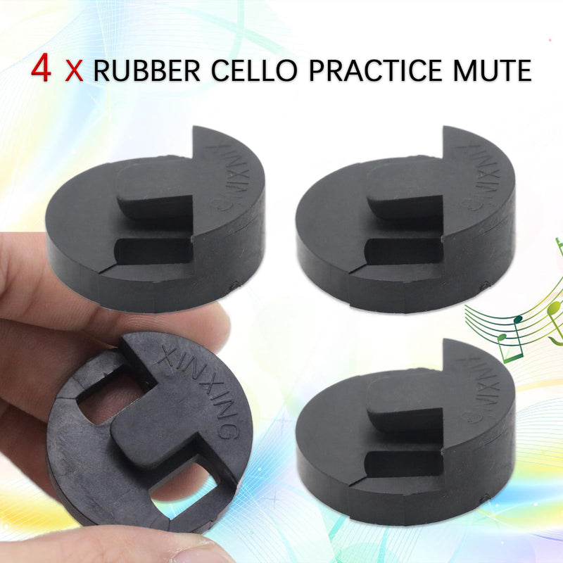 Pack of 4 Rubber Cello Practice Mute, Round Tourte Style Silencer for Quiet Practice, Black Cello Accessory for Uninterrupted Training Sessions