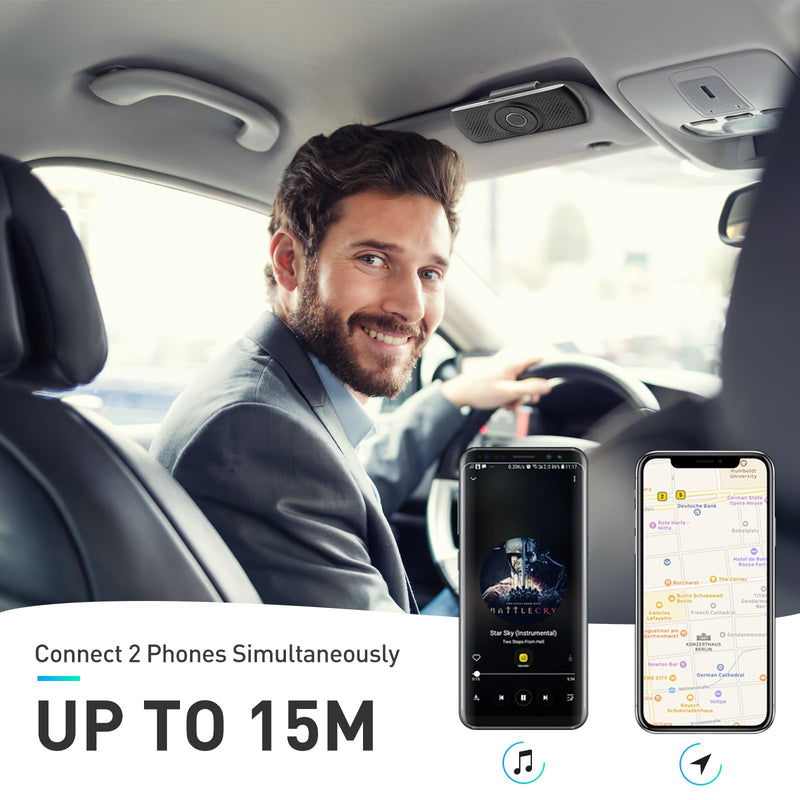 AGPTEK Car Speaker with Bluetooth 5.3, Hands Free Phone Kit for Calls, GPS | for Music with TF Card Slot, Instant Connect, Siri Google Assistant Support Wireless Car Visor Clip Speakerphone (Black) Black