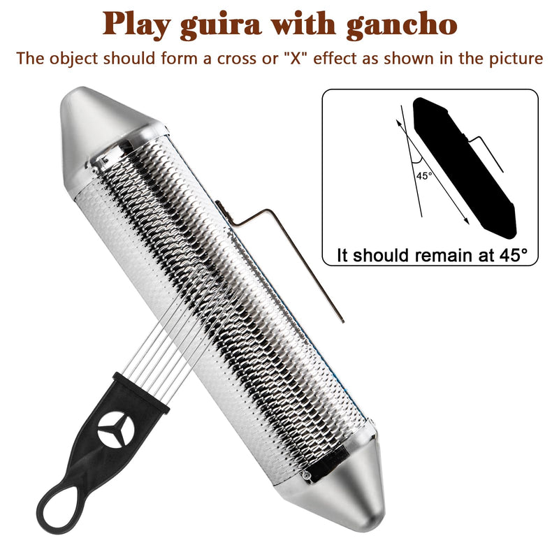 SOUJOY Guiro Instrument, Stainless Steel Guiro Shaker with 2 Scrapers, 15'' x 3'' Latin Percussion Instrument, Professional Band Accompaniment Sand Hammer for Musical Training