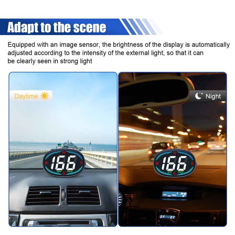 Car Digital Speedometer, Car Head-Up Display, HUD Speedometer with GPS Compass, Plug and Play Display with Speeding Alarm, USB Connect MPH Speed Meter Suitable for Most Vehicles