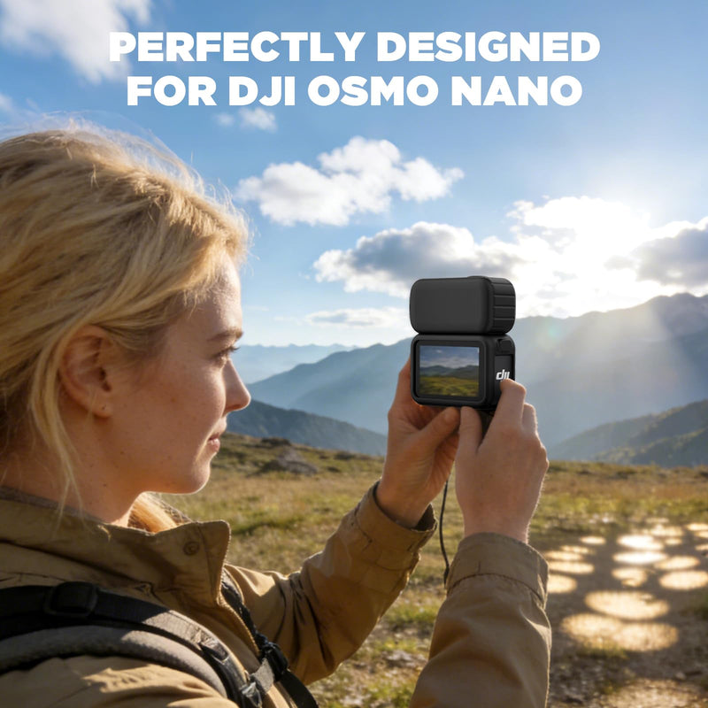 Case for DJI Osmo Nano, Silicone Osmo Nano Case Compatible with Airtag, Soft Non-Slip Anti-Scratch Shock-Absorbent Anti-Drop Wear-Proof and Washable with Lens Cap (Black) Black