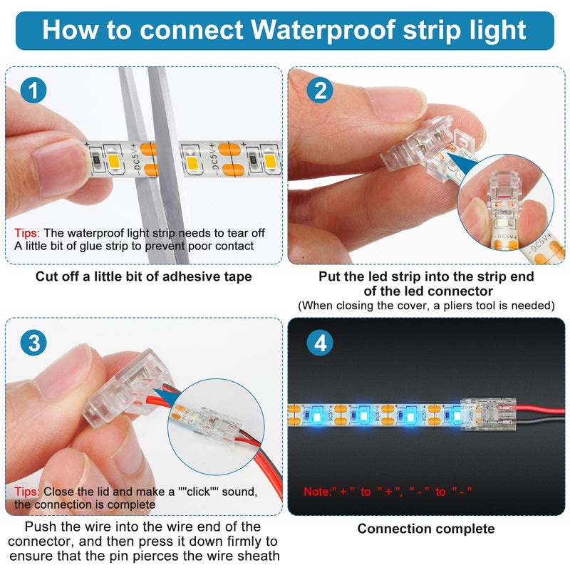 Aroidful 12 x 2 Pin 8 mm COB LED Plug, Solderless Corner Connector for Connecting Strips and Lamp Strips, for 2 Pin 8 mm COB/SMD LED 12 pieces, 2 pin 8 mm