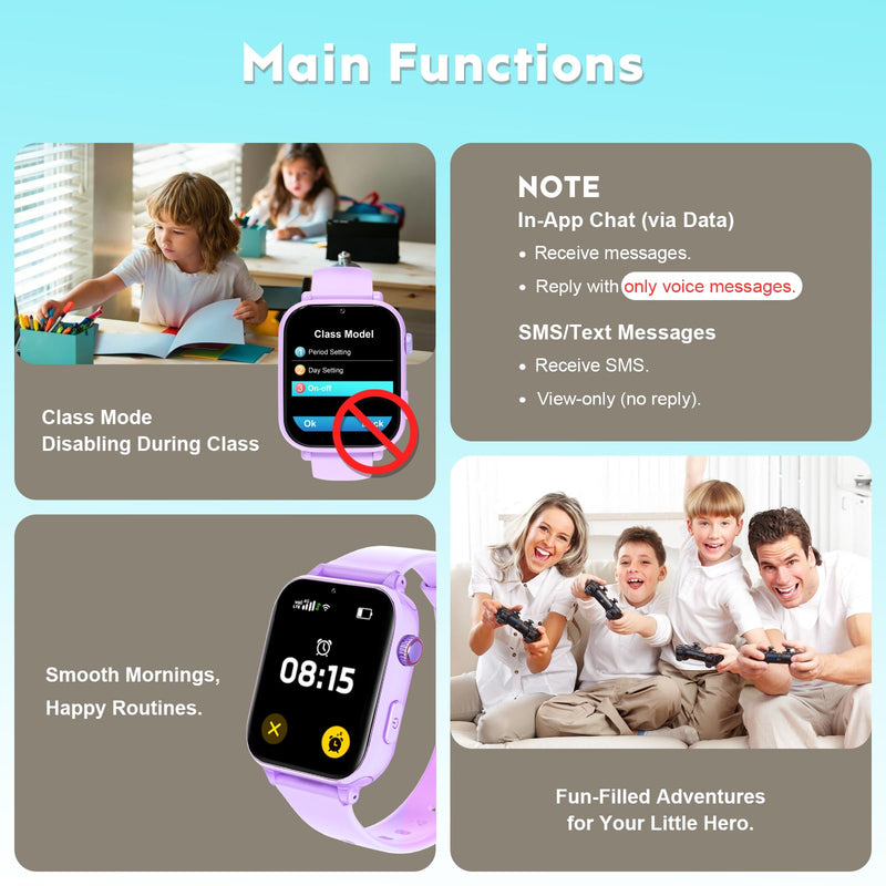 4G Kids Smart Watch with GPS Tracker for Boys Girls SOS Video Call 4G Purple