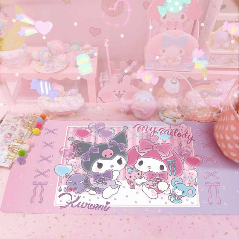 Cute Kawaii Extended Gaming Mouse Pad Large Size, Japanese Anime Cartoon Desk Mat, Art Rubber Waterproof Mousepad with Personalized Design for Girls (Melody & Kuro, 35.4"x15.7") 35.4"x15.7" melody & kuro