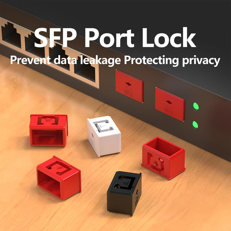 10Pcs SFP Port Lock with 1 Keys,Switch Port Lock/Fiber Port Security Plug,SFP Dust Cap to Prevent Unauthorized Access,Suitable for Data Centers, Server Room,Desktops,Laptops,etc. (Black) Black