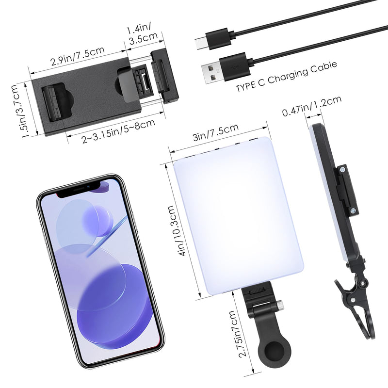 [AUSTRALIA] - Selfie Light with Front & Back Clip, Eagerey 60 LED Portable Phone Light, Rechargeable Fill Light for TikTok Tablet/Laptop, iPad, Conference Vlog Video, 3 Light Modes, CRI 95+ Clip on Light 