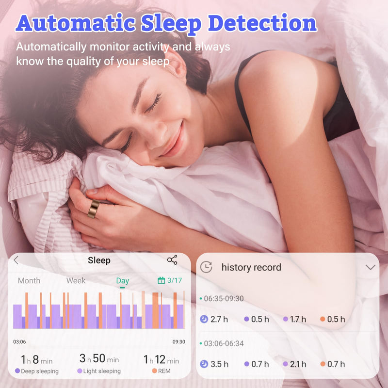 smart ring for women health rings smart ring blood pressure monitor fitness rings for women ring fitness tracker blood pressure ring for men fitness rings Waterproof for iPhone and Android, gold #7 Rose Gold 7#(17.3mm)