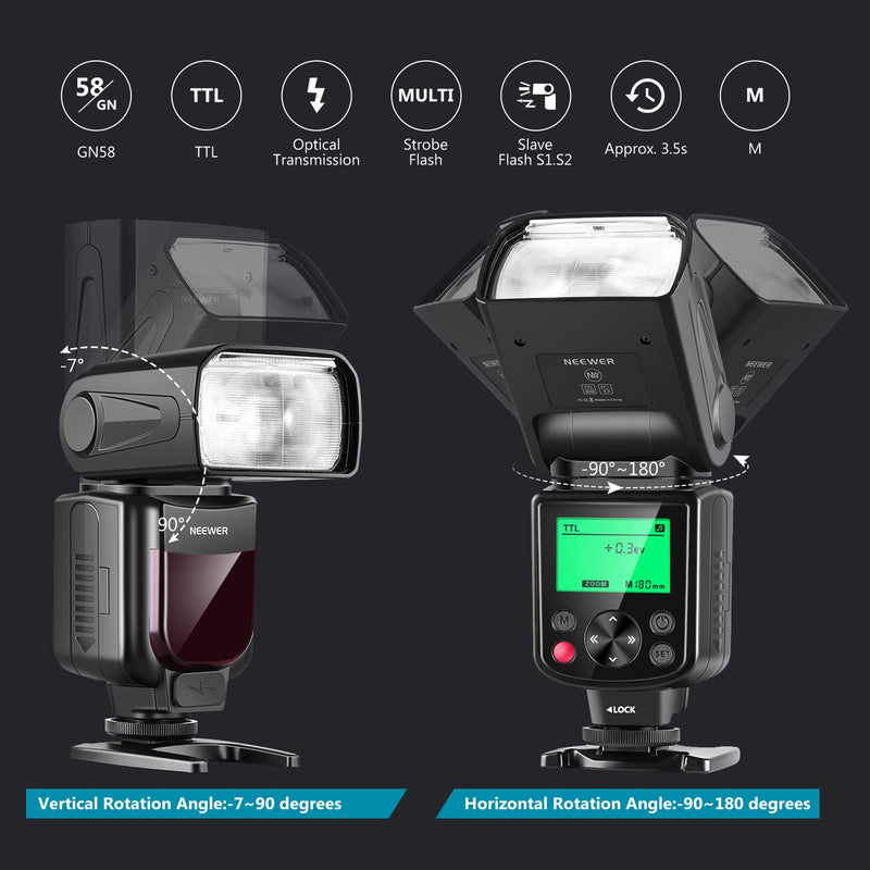 Neewer NW-670 TTL Flash Speedlite with LCD Display for Canon 7D Mark II, 5D Mark II III, IV,1300D, 1200D, 1100D, 750D, 700D, 650D, 600D, 550D, 500D, 100D, 80D, 70D, 60D and Other Canon DSLR Cameras