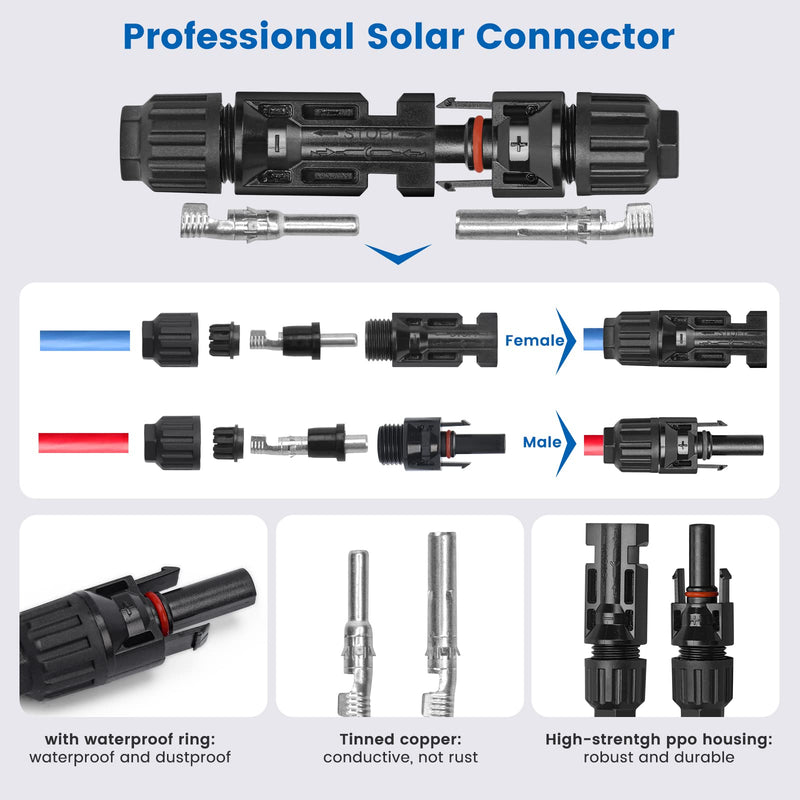 Elecoutek 24 Pairs Solar Plug Set, Solar Panel Plug for 2.5/4/6 mm² Solar Cable, Solar System, Solar Module, Photovoltaic Connector IP67 with Wrench
